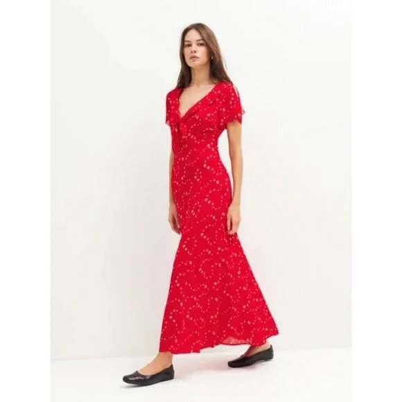 💕REFORMATION💕 Talleen Dress ~ Fresno Red Floral Print 4 NWT
